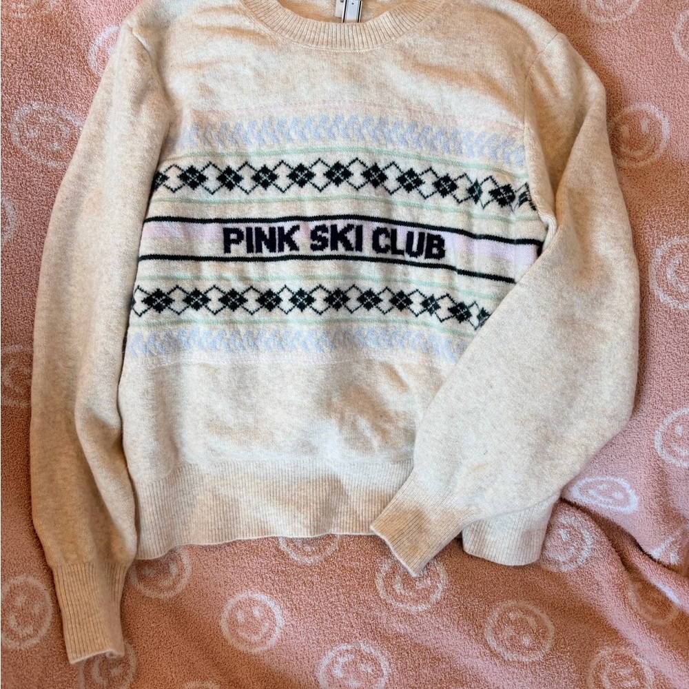 Victoria's Secret Cream and Black Crew Neck Sweater
